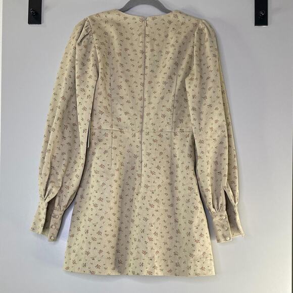 Beige Floral Long Sleeve Dress - Picture 4 of 5
